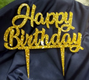 decoración de la tarta happy birthday gold glitter