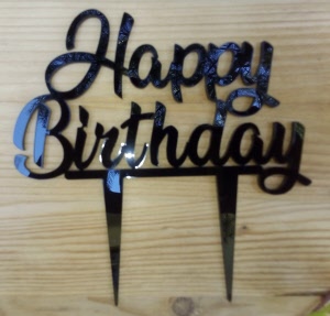decoración de la tarta happy birthday acrilico negro brillante